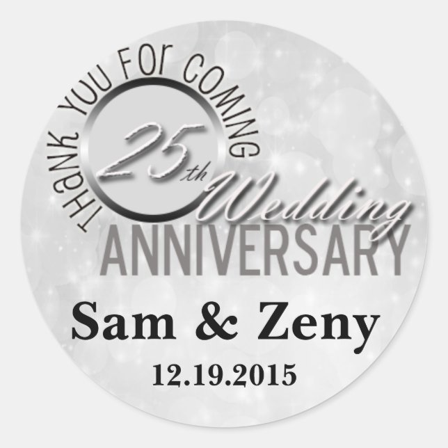 Thank You 25th Wedding Anniversary Favour Sticker (Front)