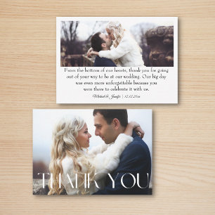 thank you 2 photos white chic typography wedding  card