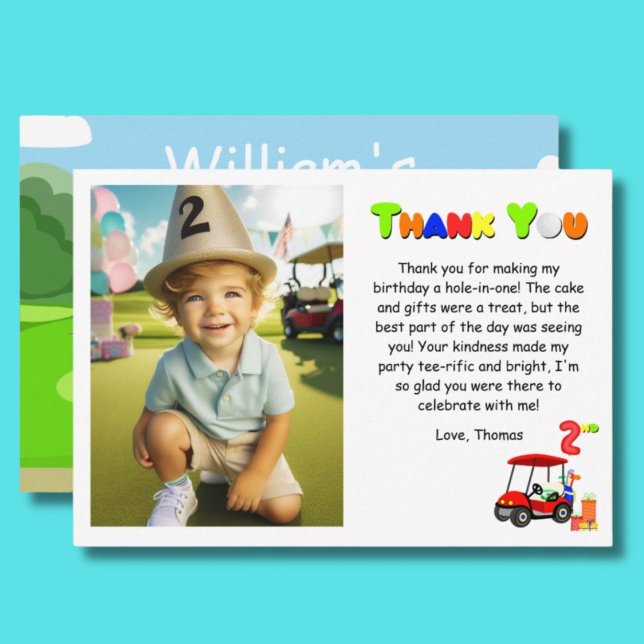 Thank You 2nd Birthday Red Golf Cart Boy's Card (Creator Uploaded)