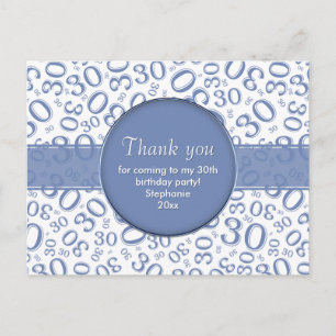 Thank You 30 Random Number Pattern Blue/White Postcard