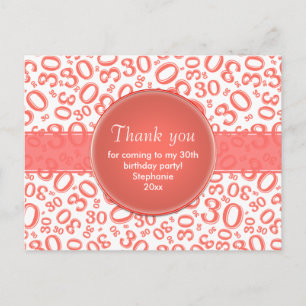 Thank You 30 Random Number Pattern Coral/White Postcard