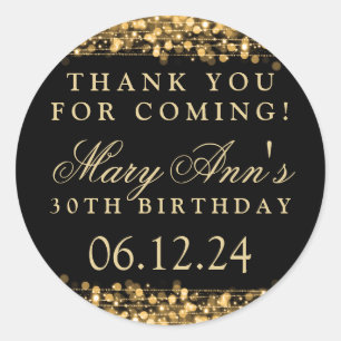 Thank You 30th Birthday Party Sparkles Gold Classic Round Sticker