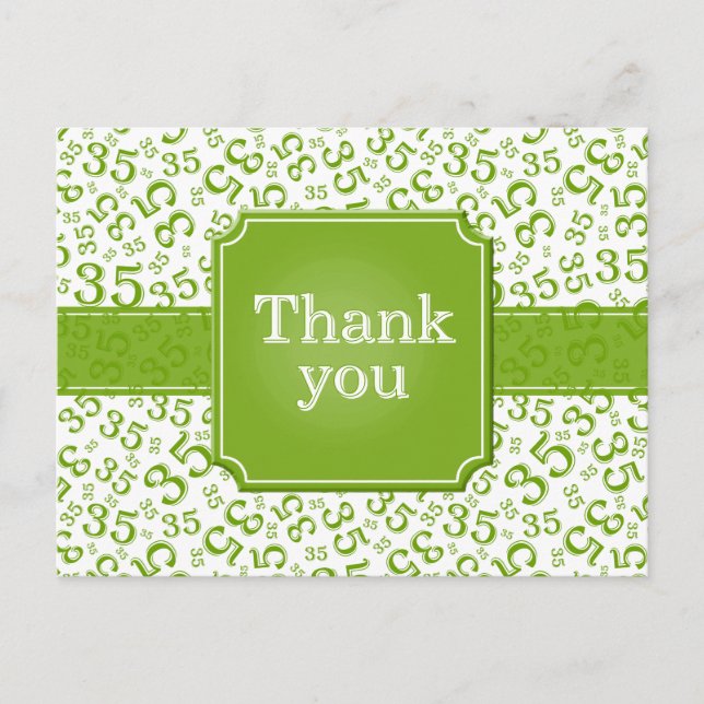 Thank You 35 Number Pattern Green/White Postcard (Front)