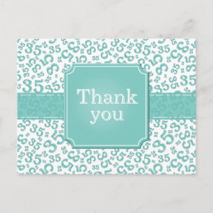 Thank You 35 Number Pattern Teal/White Postcard