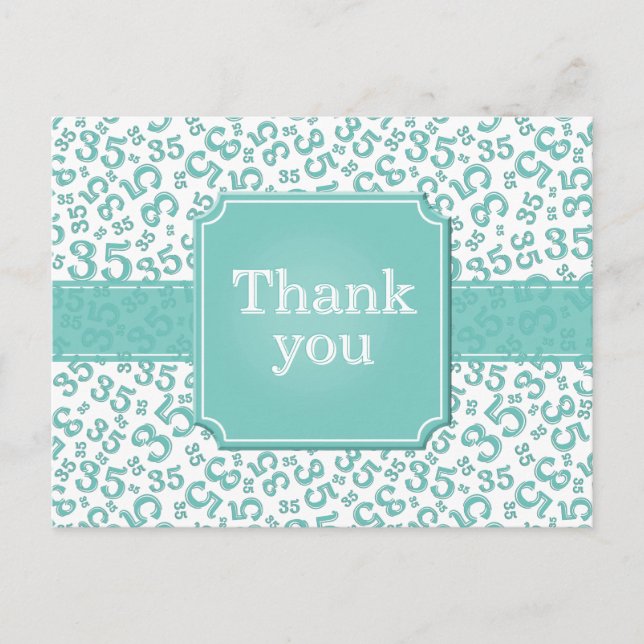 Thank You 35 Number Pattern Teal/White Postcard (Front)