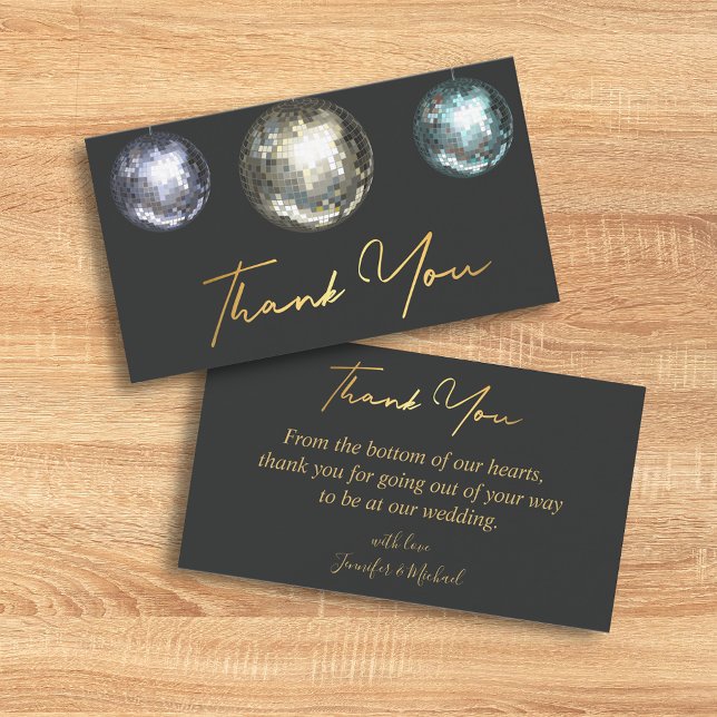 thank you 3 disco balls black gold wedding chic  card (Creator Uploaded)