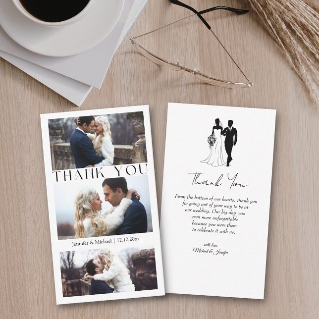 thank you 3 photo collage minimal wedding card (Creator Uploaded)