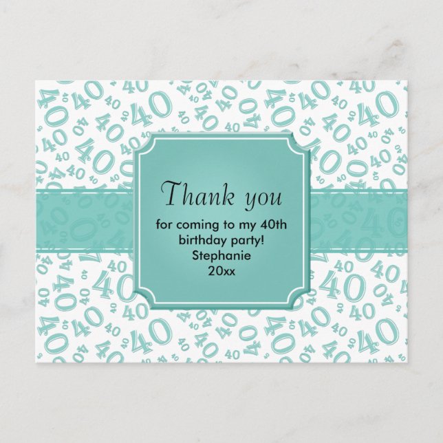 Thank You 40 Number Pattern Teal/White Postcard (Front)