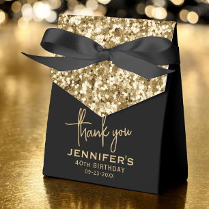 Thank You 40th Birthday Gold Glitter Monogram Favor Box