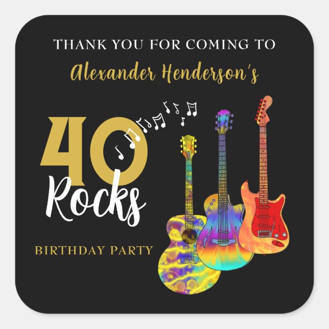 Thank You 40th birthday Guitar Rocks 40 Square Sticker (Front)
