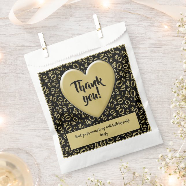 Thank You 40th Random Number Pattern Black/Gold Favour Bag (Clipped)