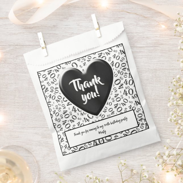 Thank You 40th Random Number Pattern Black/White Favour Bag (Clipped)