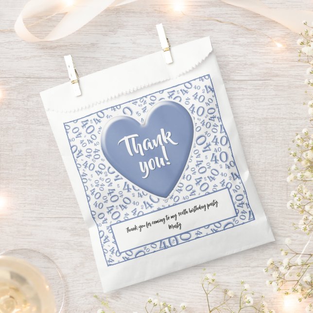 Thank You 40th Random Number Pattern Blue/White Favour Bag (Clipped)