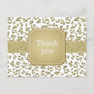 Thank You 45 Number Pattern Gold/White Postcard