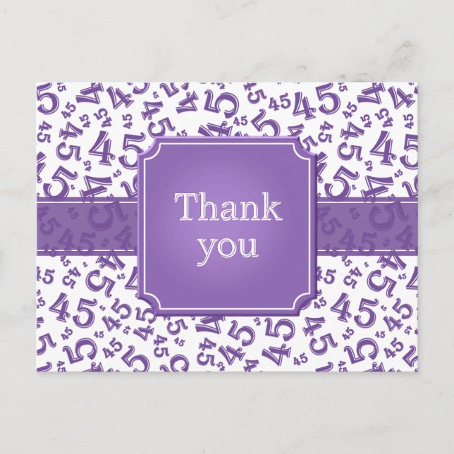 Thank You 45 Number Pattern Purple/White Postcard (Front)