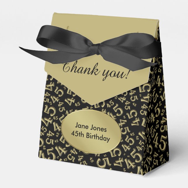 Thank You: 45th Birthday Theme Gold/Black Favor Box (Front Side)