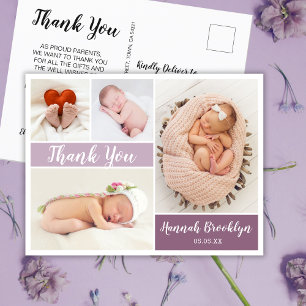 Thank You 4 Photo Collage Birth  Announcement Postcard