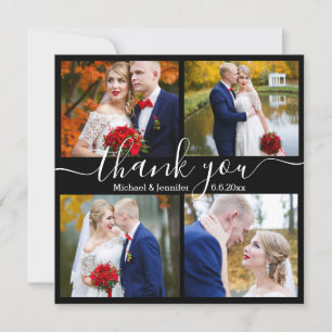 thank you, 4 photos wedding black and white card