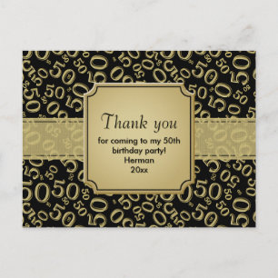 Thank You 50 Random Number Pattern Black/Gold Postcard