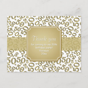 Thank You 50 Random Number Pattern Gold/White Postcard