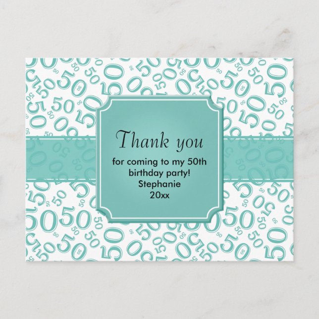 Thank You 50 Random Number Pattern Teal/White Postcard (Front)