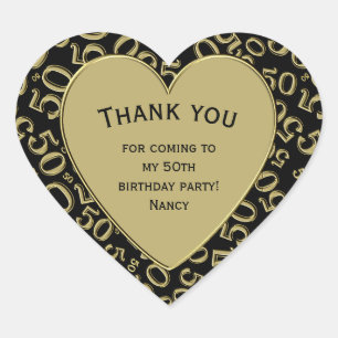Thank you - 50th Birthday Black and Gold Heart Sticker