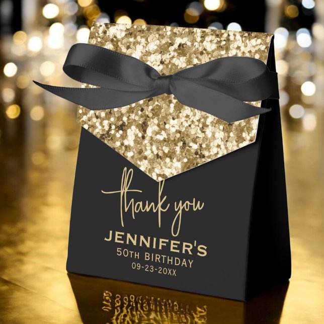 Thank You 50th Birthday Gold Glitter Monogram  Favor Box (Creator Uploaded)