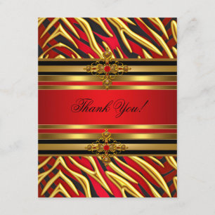Thank You 50th Birthday Party Red Zebra Gold Black Card