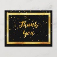 Thank You 50th birthday postcard on black gold
