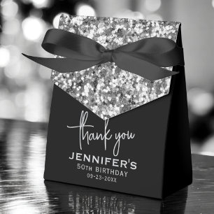 Thank You 50th Birthday Silver Glitter Monogram Favor Box