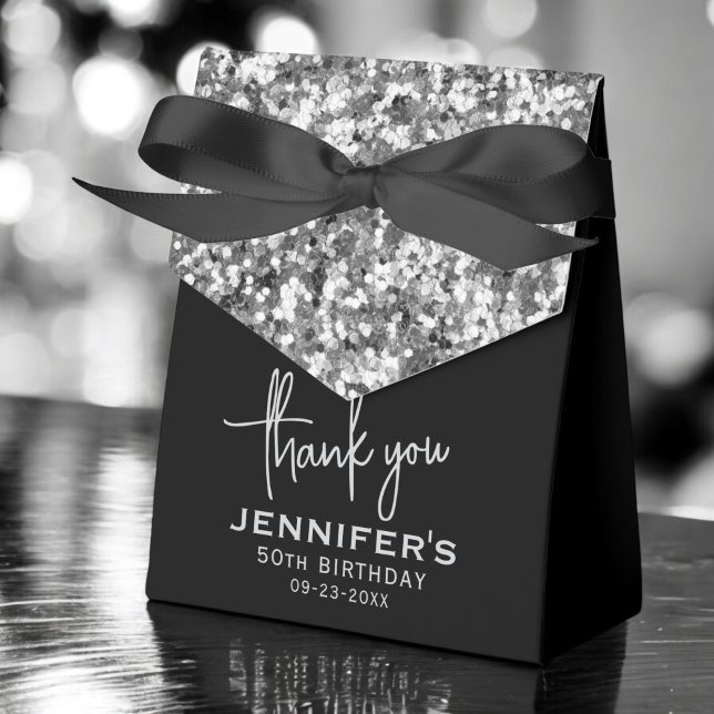 Thank You 50th Birthday Silver Glitter Monogram  Favor Box (Creator Uploaded)