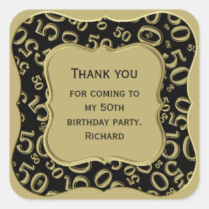 Thank you: 50th Number Pattern Gold/Black Bracket Square Sticker