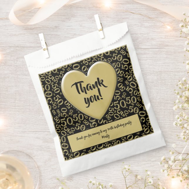 Thank You 50th Random Number Pattern Black/Gold Favour Bag (Clipped)