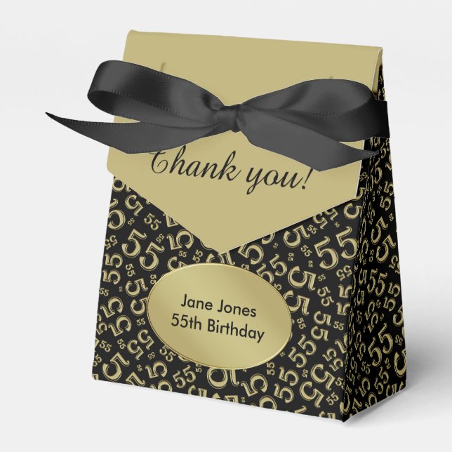 Thank You: 55th Birthday Theme Gold/Black Favor Box (Front Side)