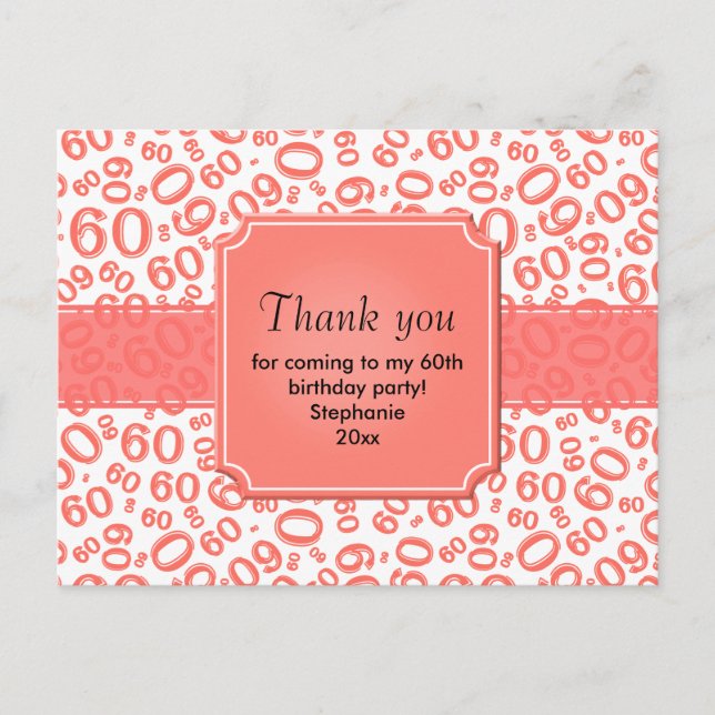 Thank You 60 Random Number Pattern Coral/White Postcard (Front)