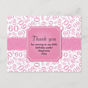 Thank You 60 Random Number Pattern Pink/White Postcard