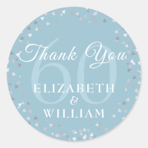 Thank You 60th Anniversary Love Hearts Confetti Classic Round Sticker