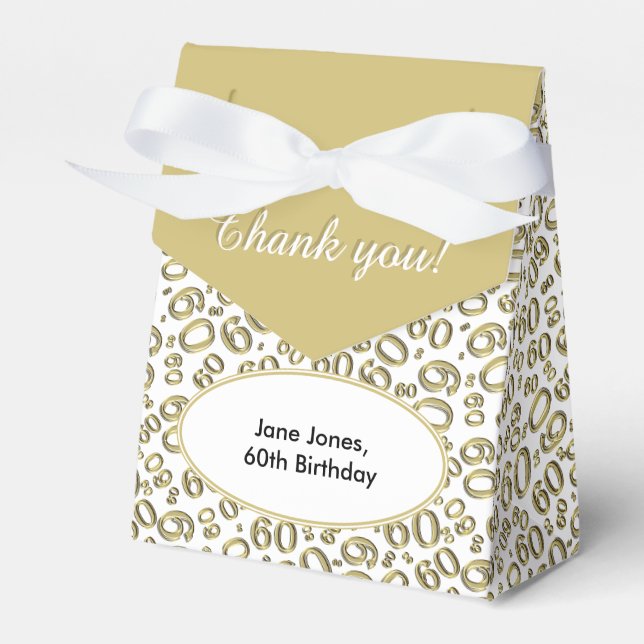 Thank You 60th Birthday Gold/White Pattern Favor Box (Front Side)