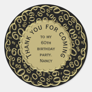Thank You 60th Birthday Number Pattern Black/Gold Classic Round Sticker