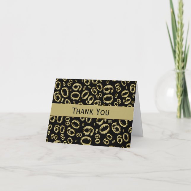 Thank You: 60th Birthday Number Pattern Black/Gold Thank You Card (Front)