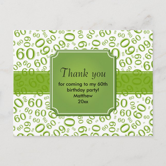 Thank You: 60th Birthday Number Pattern Blue/White Postcard (Front)