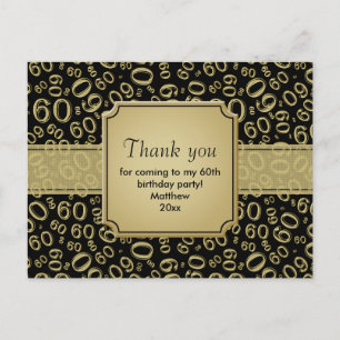Thank You 60th Birthday Number Pattern Gold/Black Postcard