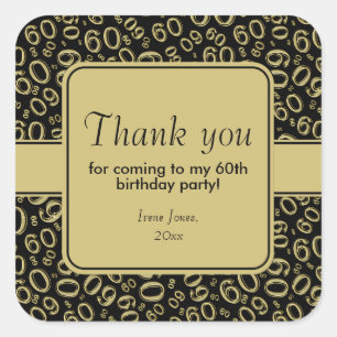 Thank You 60th Birthday Number Pattern Gold/Black Square Sticker