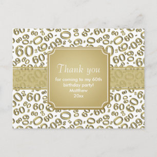 Thank You 60th Birthday Number Pattern Gold/White Postcard