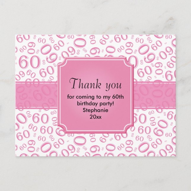 Thank You: 60th Birthday Number Pattern Pink/White Postcard (Front)