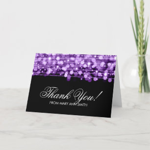 "Thank you" 60th Birthday Party Sparkles Purple Thank You Card