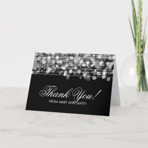 "Thank you" 60th Birthday Party Sparkles Silver Thank You Card
