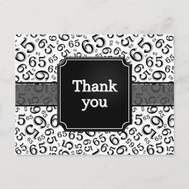Thank You 65 Number Pattern Black/White Postcard (Front)