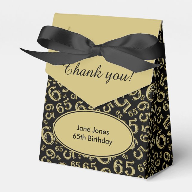 Thank You 65th Birthday Gold/Black Number Pattern Favor Box (Front Side)