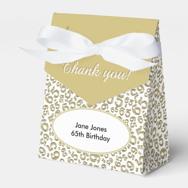 Thank You 65th Birthday Gold/White Number Pattern Favor Box (Front Side)